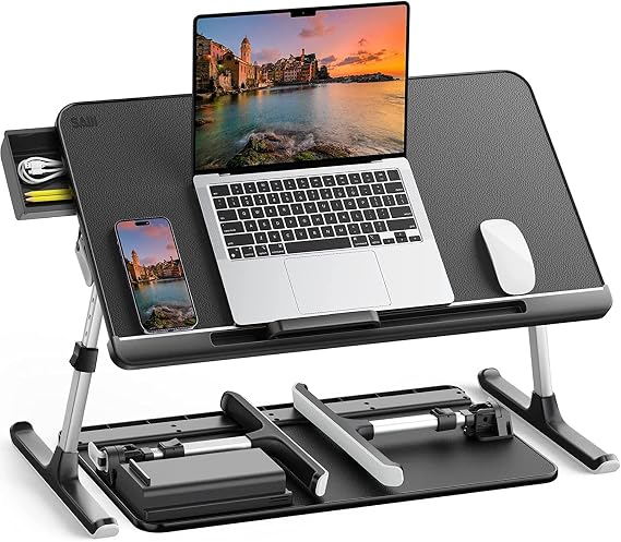 Bix SAIJI K7 Mini Dizüstü Yatak Tepsi Masası, Kaymaz PVC Deri ile Dizüstü Çalışma Masası, Ayarlanabilir Dizüstü Bilgisayar Standı Çok Amaç için Kullanılabilir Masa Siyah