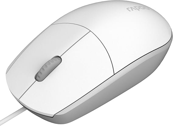 RAPOO N100 Wired Mouse, Corded USB Mouse for Mac or Windows PC Laptop/Desktop, for Right or Left Hand Use, White