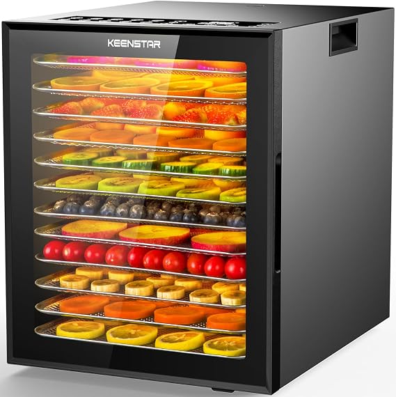 Food Dehydrator for Jerky, 12 Stainless Steel Trays, 10 Presets, 165F Temperature Control, 48H Timer, 850W Dryer Machine for Dog Treats, Herb, Veggies, Meat, Fruit