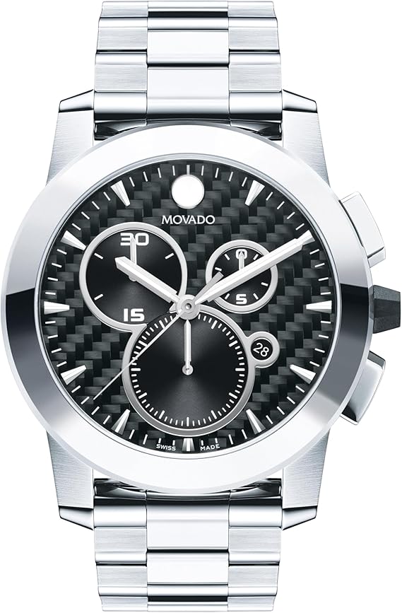 Movado Vizio Men's Sport Watch - Swiss Quartz Chronograph Movement, Stainless Steel Link Bracelet - 5 ATM Water Resistance - Luxury Fashion Timepiece for Him - 44.5mm