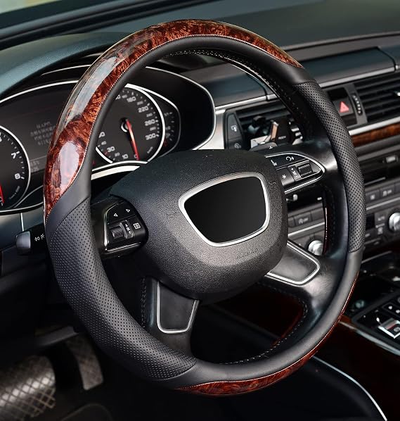 F150 F250 Steering Wheel Cover,16 inch,Wood Grain,Brown