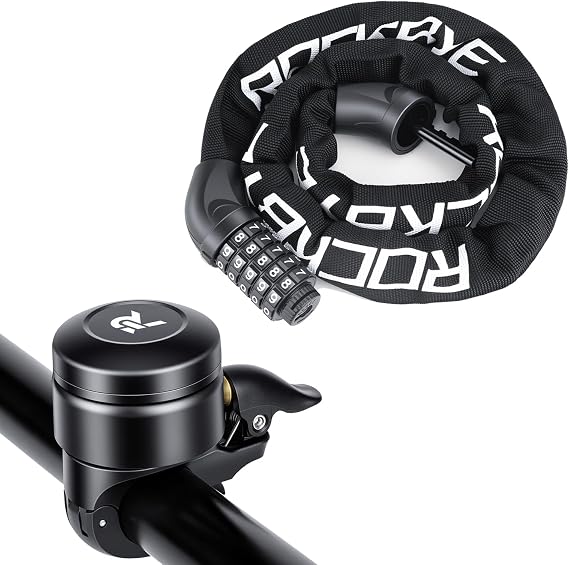 Heavy Duty 5-Digit Combination Bike Chain Lock, Bike Bell