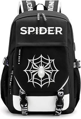 ZJYJING Boys Backpack for Kids Teen, Spider School Bag for Elementary Middle, Laptop Bookbag for School Travel, Black