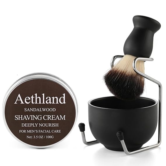 Shaving Brush Set for Men Fathers Day Gift, Include 100g Shaving soap, Hair Shaving Brush with Solid Wood Handle, and Dia 3.1 inches Stainless Steel Shaving Bowl, Shaving Stand Wet Shaving