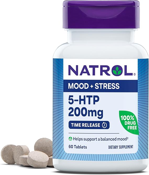 Natrol 5-HTP 200 mg Time Release, Helps Support a Balanced Mood, 60 Tablets