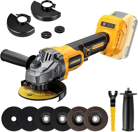 4-1/2" Cordless Angle Grinder Tool For Dewalt 20V Max (NO Battery) | Brushless Motor, Safe Start System, 3-Speed Control, Dual Metal Safety Guards, Tool-Free Operation, 5/8"-11 Spindle