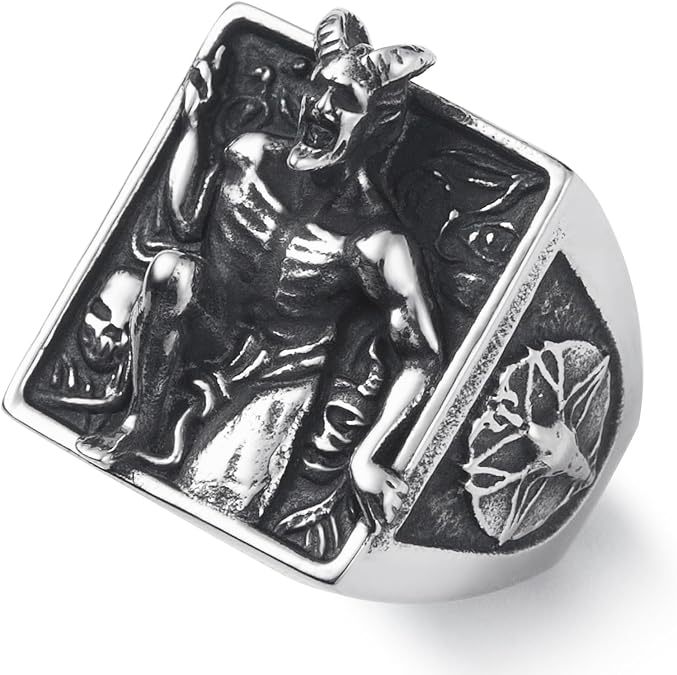 Satanic Ring Baphomet Goat Satan Devil Sigil of Lucifer Rings for Men Women Stainless Steel Gothic Punk Rings Jewelry Size 7-13