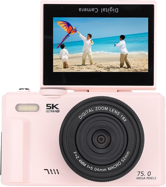 5K Digital Camera 75MP with 3 Flip Screen, 18X Zoom WiFi Vlog Camera for, Macro Auto Focus & Flash, Portable Travel Camera for Beginners
