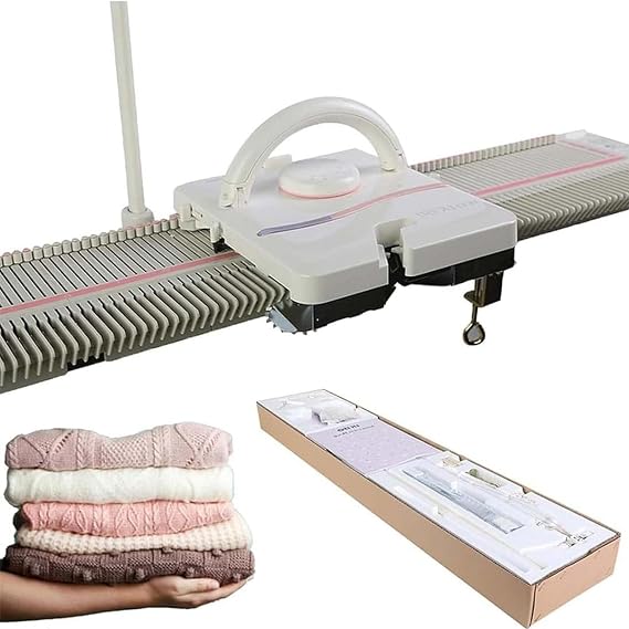 Domestic Semi-Automatic Knitting Machine, Silver Reed LK150 6.5mm Mid Gauge 150 Stitches Plastic Weaving Loom, Complete Accessory Set for Handcrafting Scarf, Sock, Hat and Knitwear