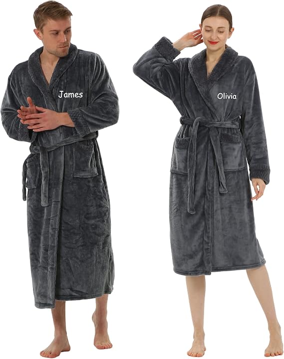 Personalized Couple Robes - His and Hers Robes with Custom Names, Soft Matching Couple Bathrobes for Women & Men (2pc)