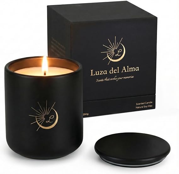 Sandalwood Soy Candle, 8.8 oz Black Ceramic Jar