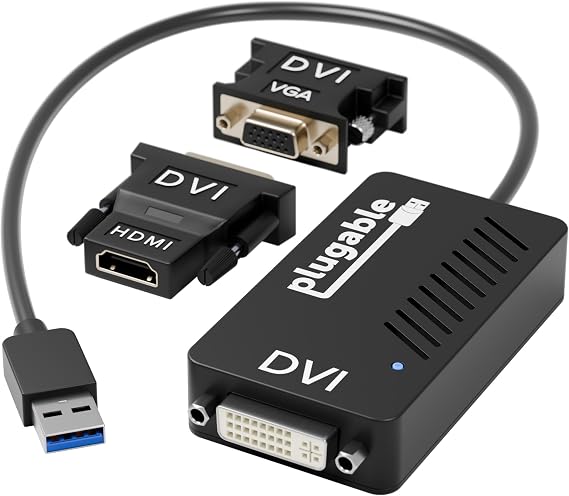 Plugable USB 3.0 to DVI/VGA/HDMI Video Graphics Adapter for Multiple Monitors up to 2048x1152 Supports Windows 11, 10, 8.1, 7, XP, and Mac 10.14+