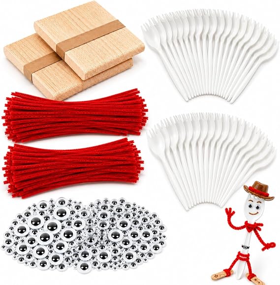 Fork Craft Kit, 100 Set DIY Sporks with Pipe Cleaners and Googly Eyes | Plastic forks, craft sticks, pipe cleaners and accessories for creative designs, home projects, parties and group activities