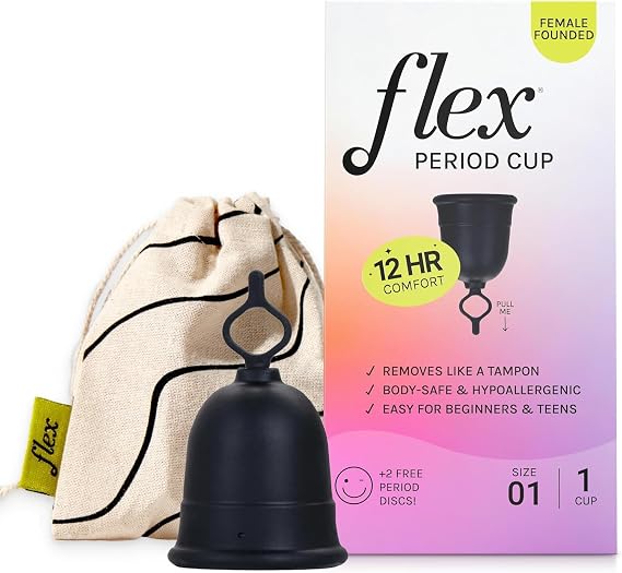Flex Cup Slim Fit, Reusable Menstrual Cup, Pull-Tab for Easy Removal, Tampon + Pad Alternative, Capacity of 3 Super Tampons, 1 Count (Pack of 1)
