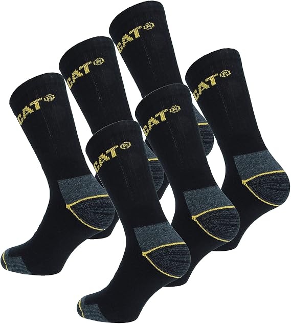 CAT Caterpillar Work Socks Men Heavy Duty - Reinforced Heel Toe - Terry Cotton - Pack of 6 Pairs