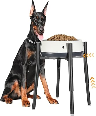 Raised Single Dog Bowl Stand, Adjustable 12-16 Tall, Elevated Dogs Food Bowl Stand for 8-12 Wide Bowls, Dog Bowl Holder for Medium Large - Metal Pets Dish Holder Only - Black