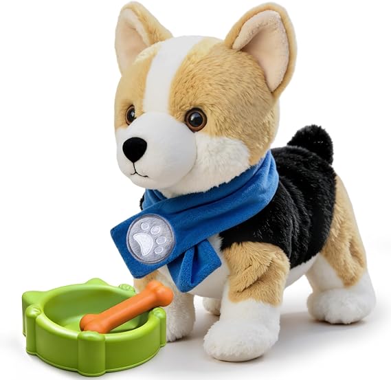 Interactive Plush Toy Dogs for Kids, Electronic Voice Control Dog, Walking, Talking, Barking, Tail Wagging, Realistic Robot Puppy Toy, Stuffed Animal Pet Toys for Children 18 Months+