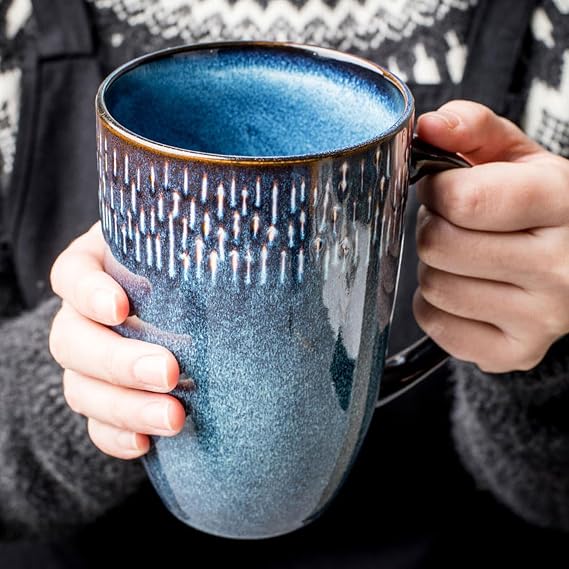Large 21 OZ/600ml Ceramic Coffee Mugs, Large Capacity Mug with Handle,Extra Large Tea Cup,Dishwasher Microwave Safe,for Office and Home (Blue)