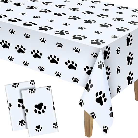 Tatuo 2 Pcs Paw Print Tablecloth Dog Party Decorations,Black,71 X 54 Inch