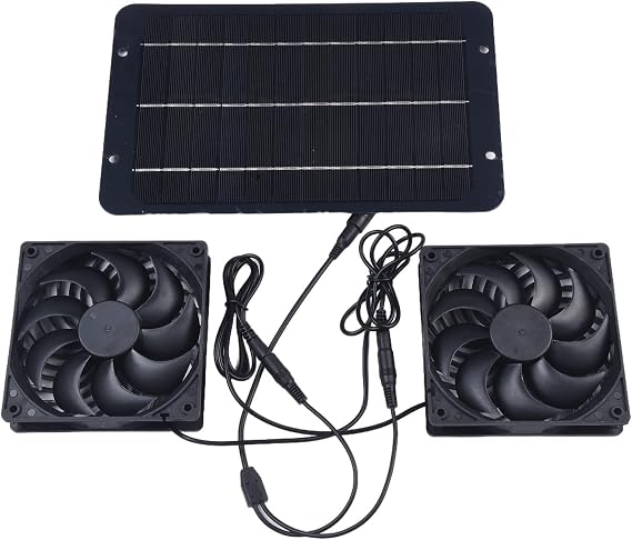 GLOBALHUT Solar Panel Fan Kit, 10W Solar Powered Fan, 12V Waterproof Dual Exhaust Fan, For Camping RV Greenhouse Pet House Chicken House