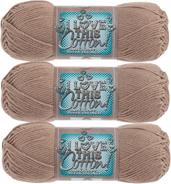 Hobby Lobby I Love This Cotton Yarn, 63 Khaki, Set of 3 | 4 Medium Weight, 180 Yards, For Crocheting & Knitting