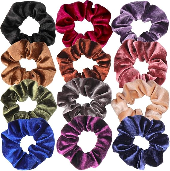 H&S Velvet Hair Scrunchies for Women Thick & Curly Hair - 12pcs - Colorful Hair Scrunchies for Women's Hair - Ultra-Stretchable Scrunchie Set for Hair Accessories