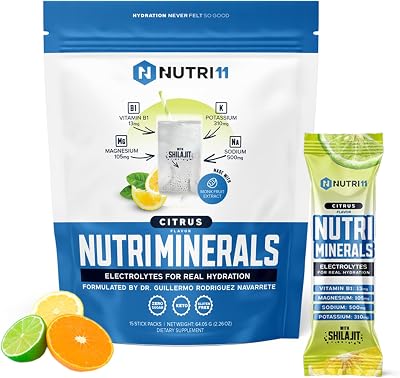 NUTRIMINERALS Hydration Electrolyte Powder | Advanced Vitamin B1, Shilajit & Pink Himalayan Salt | Zero Sugar | 15 Stick Packs | Clean Energy, Recovery & Detox Support 15 Sticks Pack, Citrus