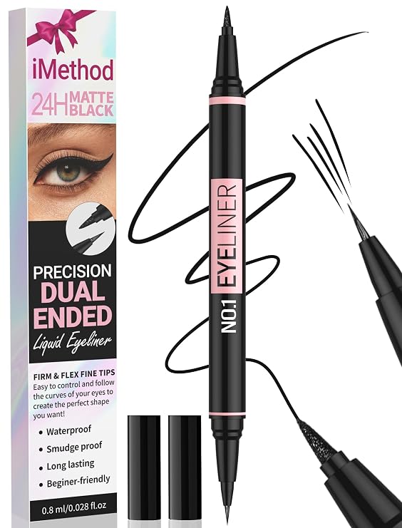 iMethod Liquid Eyeliner, 2-in-1 Dual-Ended Waterproof Eyeliner, Black
