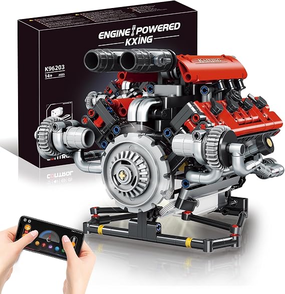 V8 Engine Model Kit that Runs(660PCS) Visible 8-Cylinder Engine Building Set with Motor, LED Lights & APP Control, Build Your Own Mechanical Engine, STEM Engineering Kit for Teens & Adults