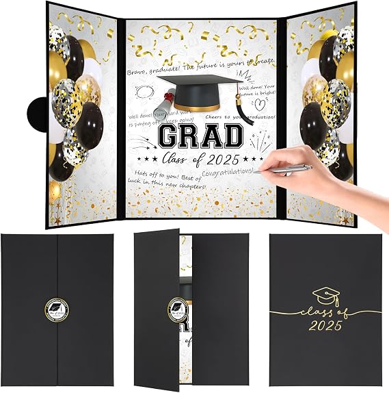 2025 Graduation Guest Book Alternative Celebrate in Style! Black Gold Class of 2025 Signature Book 18"x12", Unique Gift, Invitations, or Keepsake for High School & College Graduation Events