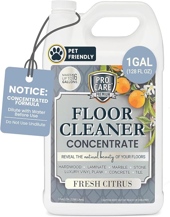 ProCare Citrus Floor Cleaner Concentrate (Made in USA) | Streak-free Cleaner for Vinyl, Wood, Tile, Stone & Laminate Floor Cleaner For Mopping, Household Supplies, Cleaning Solution for Home -1 Gallon