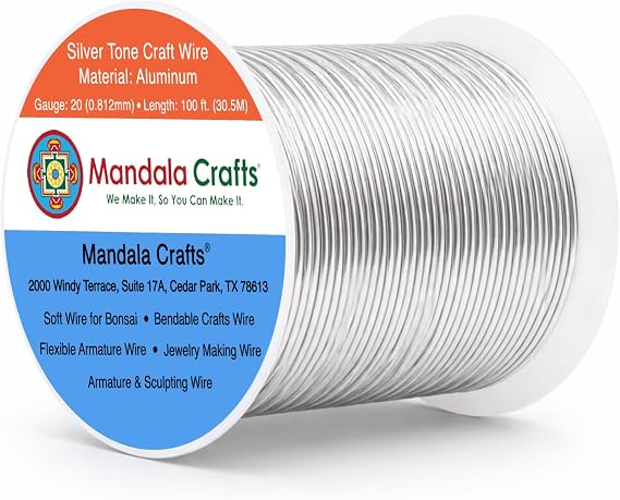 Mandala Crafts 20 Gauge Silver Tone Anodized Aluminum Craft Wire, 100 FT