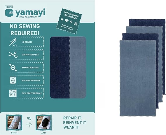 Texfix Yamayi, Ütü ile Yapışan Yama, Yapışkanlı Yama, 4 adet 28 cm x 15 cm, Yıkamaya Dayanıklı, Dikiş Gerektirmez (Light Denim)