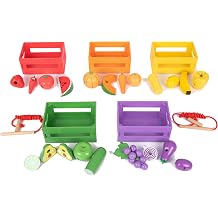TickiT 74011 Wooden Sorting Fruit and Vegetable Crates-20 Fruit & Veg with 5 Stackable crates