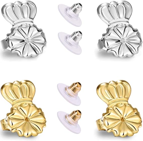 Original Magic Earring Backs for Droopy Ears | Earrings Lifters for Heavy Earring | Earing Lifter Backs BAX | Earlobe Secure Clear Miracle (1 Silver 1 Gold)
