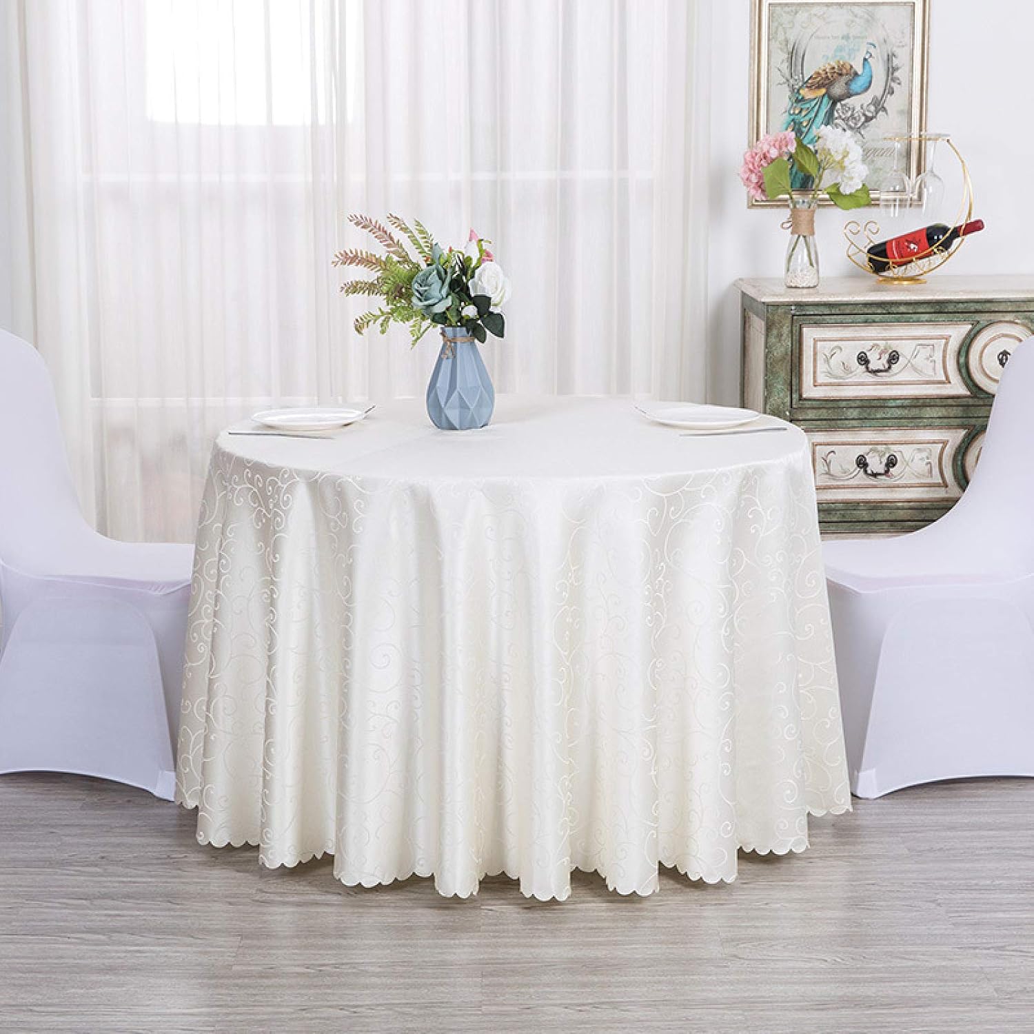 Round Tablecloths Polyester Beige Circular Table Covers Washable Table Cloth for Party Restaurant,Diameter260cm/102inch