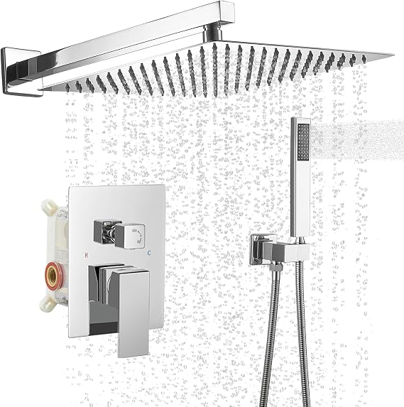BWE 10 Inch Chrome 2-Faction Wall Mounted Bathroom Luxury Shower System