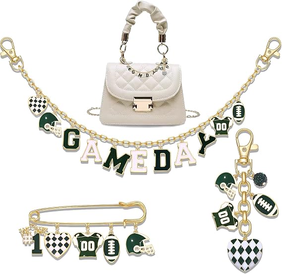 NVENF 3PCS Football Bag Charms Keychain for Women Men Game Day Purse Charms Football Cheer Mom Accessories Essentials Gifts