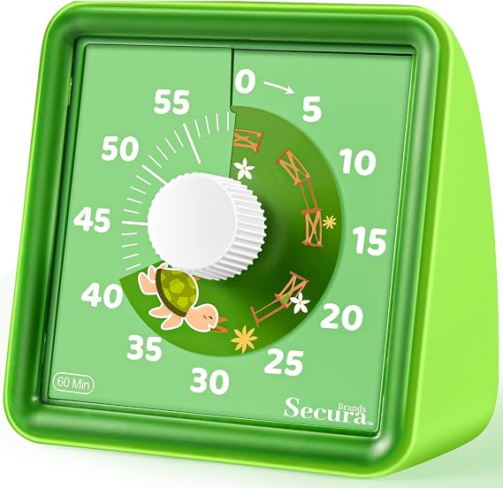 Secura 60-Minute Visual Timer, Countdown Timers for Kids, Time Clocks, Classroom Time Tracker, Time Management Tool (Green & Green)
