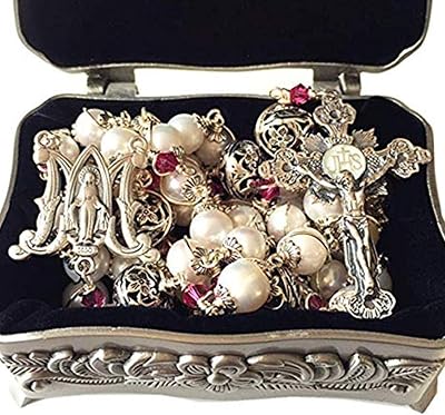 elegantmedical HANDMADE Wire Wrap Bali Sterling Silver Bead Real Pearl Catholic Rosary Necklace