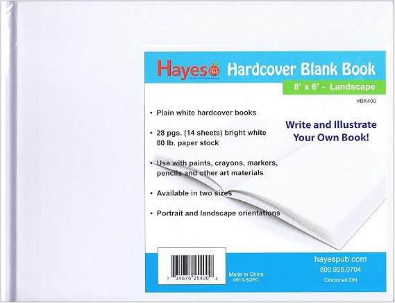 Flipside Hayes Plain White Blank Hardcover Book, 28 Pages/14 Sheets, 8" x 6" (H-BK400)