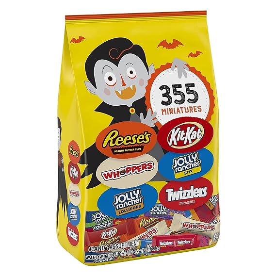 Hershey Miniatures Chocolate and Fruit Flavored Assortment Candy, Halloween, 100.97 oz Bulk Variety Bag (355 Pieces)