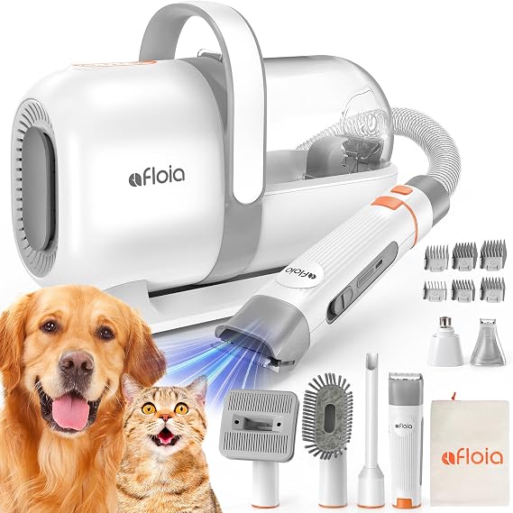 Afloia 6-in-1 Dog Grooming Vacuum Kit, Pet Clipper & Nail Grinder, White