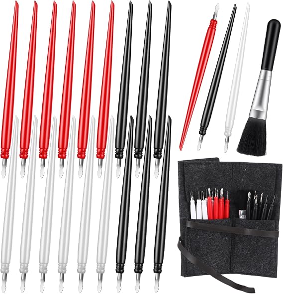 20pcs Scratch Art Tools Scratch Art Stylus Sticks Tools for Adults with Bag Scratchs Arts Pen with Clean Brush Scratching Drawing Color Pens Paper Painting Scratchboard Crafts Set