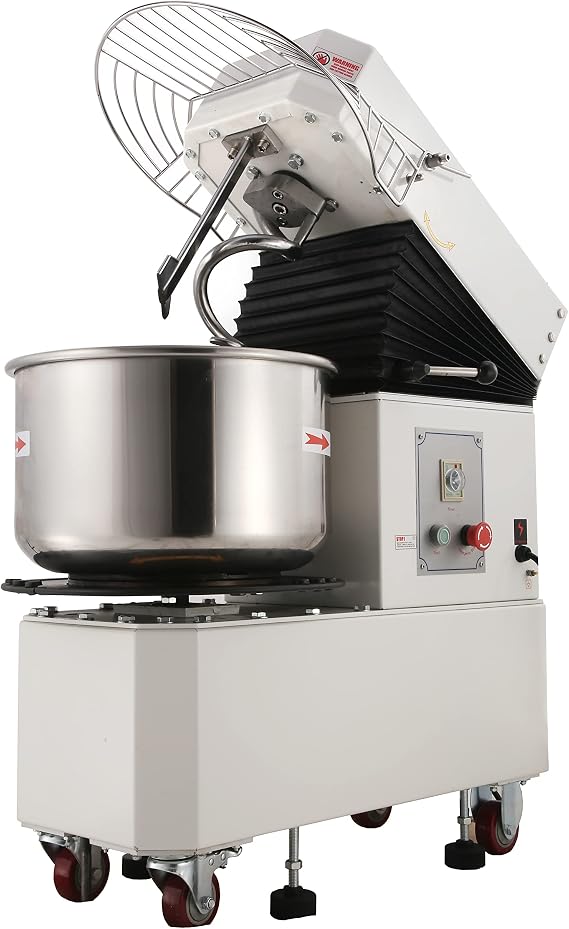 Hakka Commercial Dough Mixer, 20 Qt Rising Spiral Mixer Food Mixer Machine Dual Rotating Dough Kneading Machine with Food-grade Stainless Steel Bowl, Security Shield & Timer