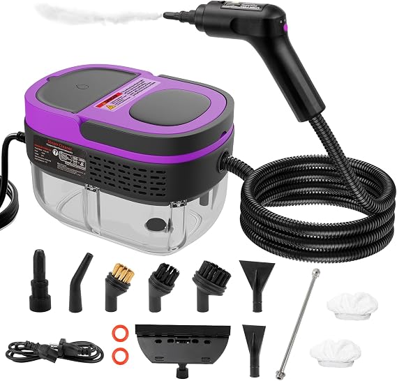 Steam Cleaner - 3-Level Adjustable Handle 15s Heat-Up - Steamer for Cleaning with 10pcs Accessories - Portable Steam Cleaner for Home for Car, Dirt, Grease, Grout, Tile, Floor, Couch, Furniture-Purple
