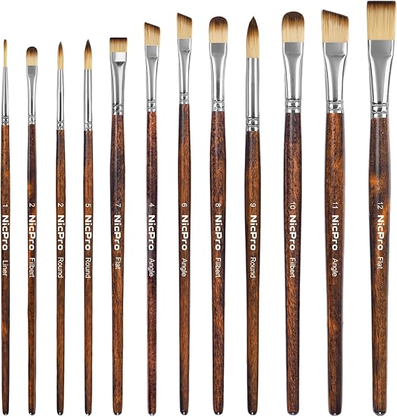 Nicpro 12PCS Artist Paint Brush Set, Paint Brushes for Acrylic Painting