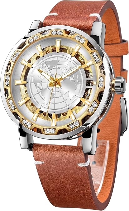 Watch for Man Automatic Watch Mechanical Movement Skeleton Dial Genuine Leather Band Gifts for Men