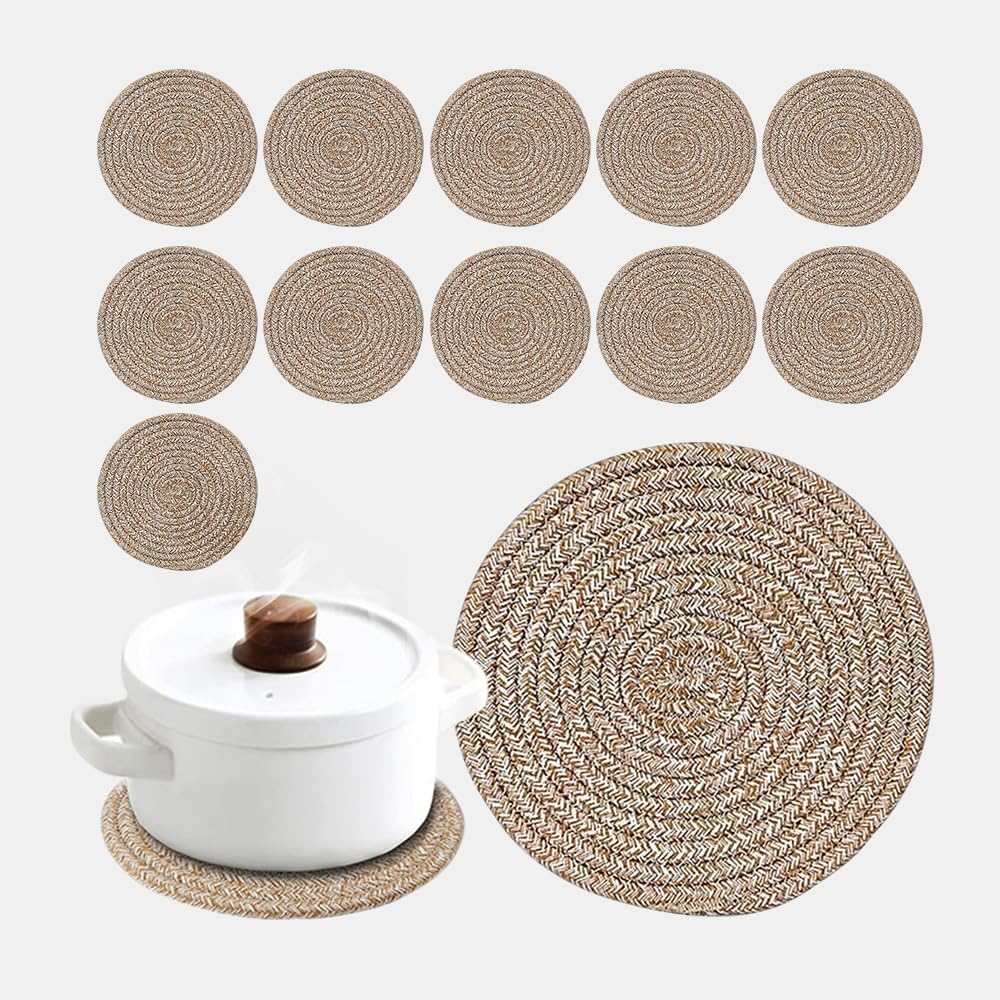 Pot Holders Trivets Set 12 Pcs, Potholders for Kitchens, 100% Pure Cotton Thread Weave Trivets for Hot Dishes/Pot/Bowl/Teapot/Hot Pot Holders, 7.9 Inches