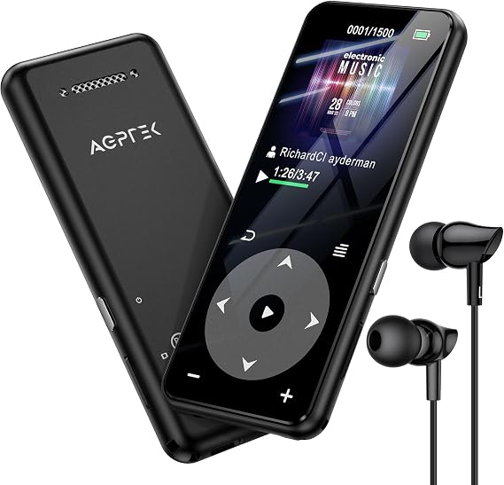 Official Japan Product・Domestic Certification Completed MP3 Player AGPTEK Bluetooth 5.3 MP3 Player with HIFI Speaker, Built-in 16GB SD Card Support, Expandable up to 128GB, Long Play Time, Key Lamp